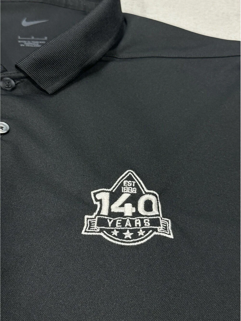 Nike Dri-Fit Polo Shirt Men’s Large Black 140 Years Logo Short Sleeve Golf